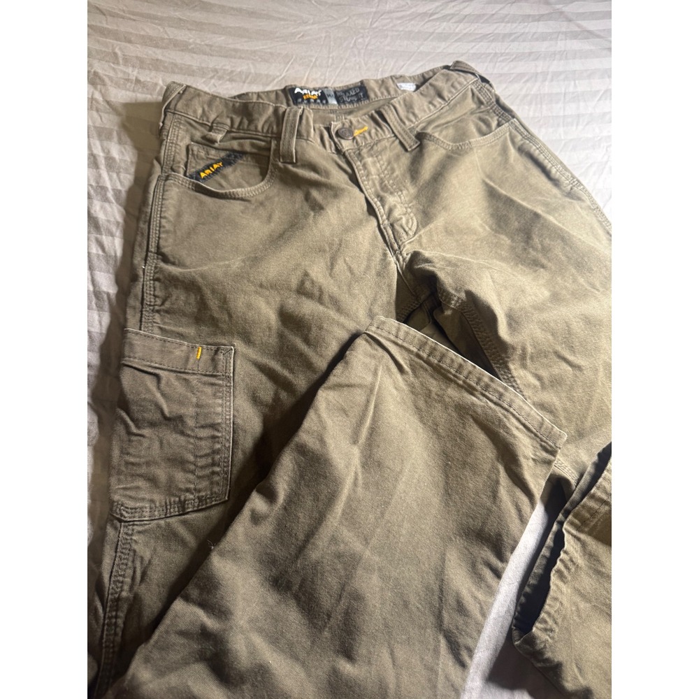 Ariat Rebar M4 Relaxed Straight Leg‎ Cargo Work Pants Mens 30x32 Olive Khaki - Picture 2 of 6